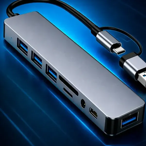 Hub Adaptador USB-C 8 em 1 para Notebook e Celular com USB 3.0, Leitor SD e Áudio P2