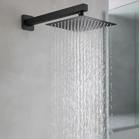 Chuveiro de Parede Quadrado 20cm Preto Fosco Aço Inox Jato Chuva Ajustável