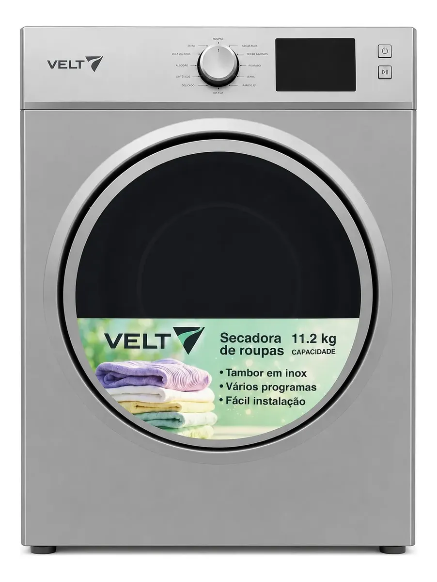 Secadora De Roupas Velt 11,2kg Digital Tambor Inox Cinza-escuro 127v