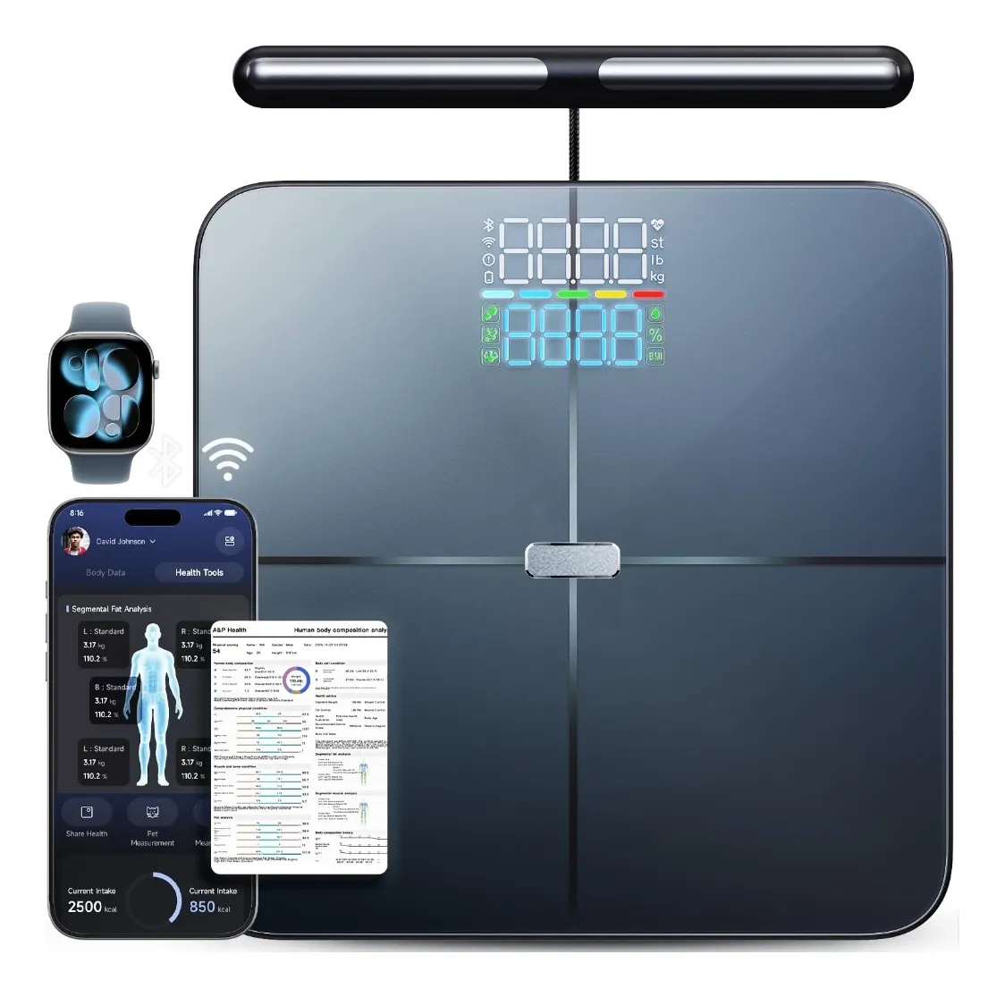 Balança Bioimpedância Corporal Digital 8 Eletrodos Bodyscan Preto 127/220v