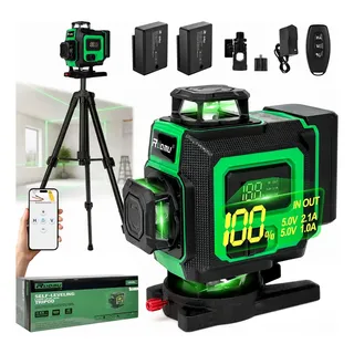 Nível Laser 16 Linhas Verde 360° Com Tripé 2 Baterias