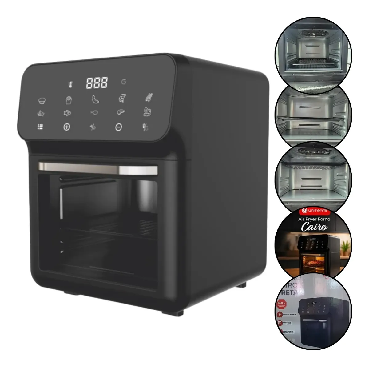 Fritadeira Air Fryer Forno Cairo 10l 1350w Preta Unitermi Preto 220v