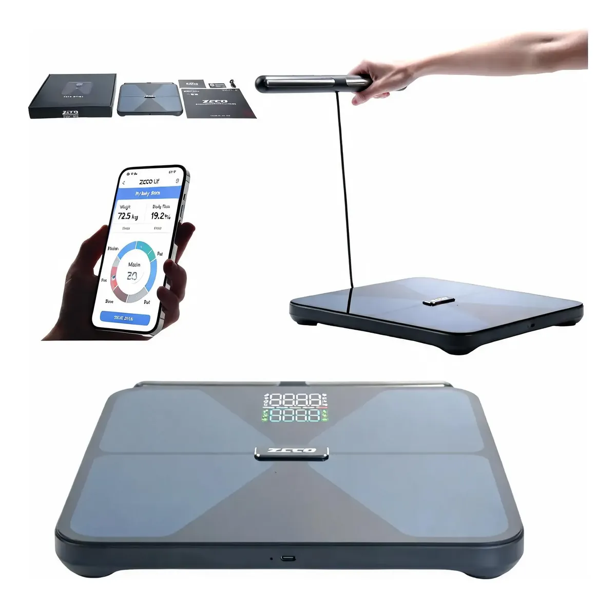 Balança Bioimpedância 8 Eletrodos Digital Zcco Bluetooth App