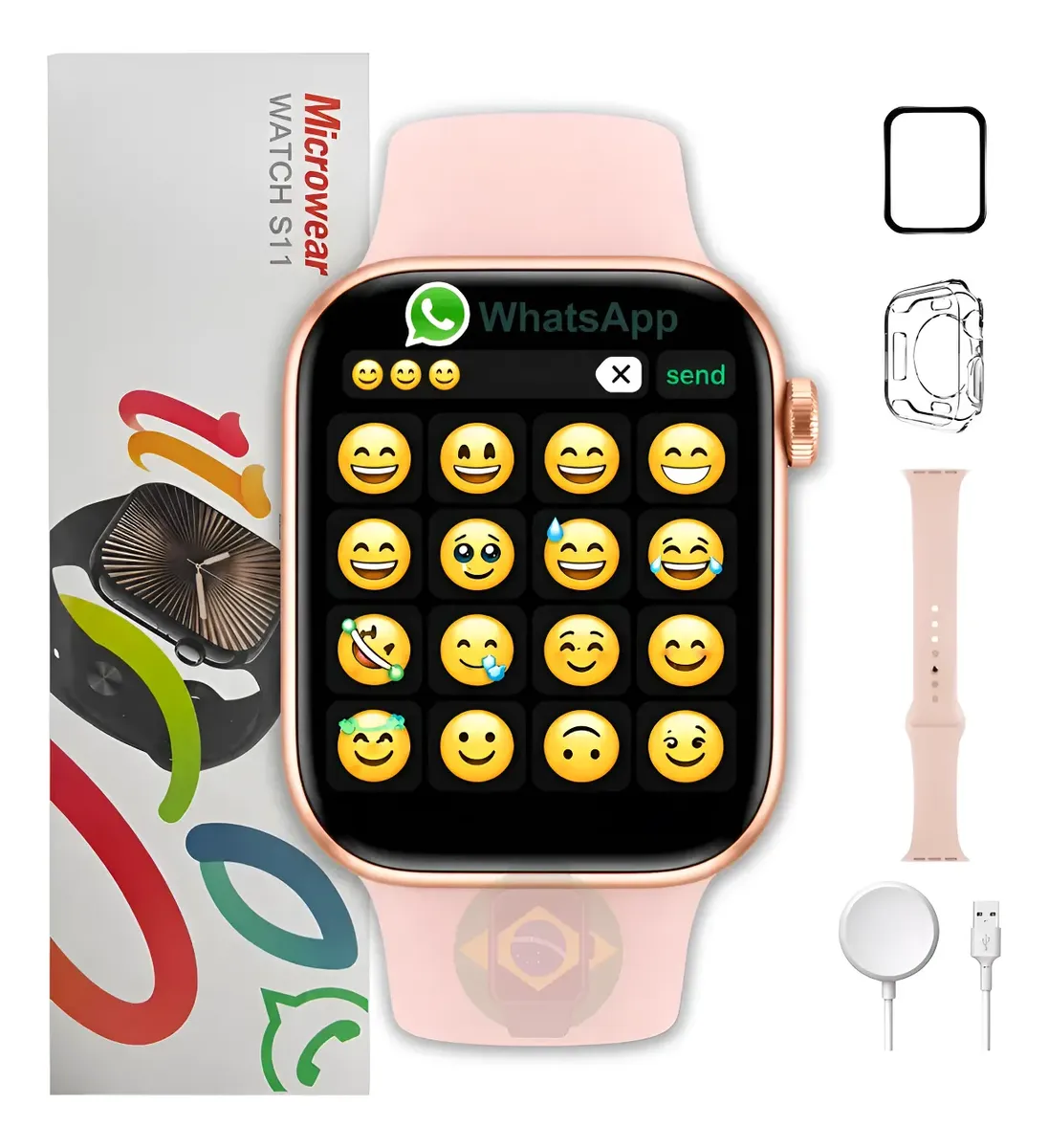 Relogio Smartwatch S11 Serie 11 47mm Amoled Gps Nfc Whatspp Dourado Rose