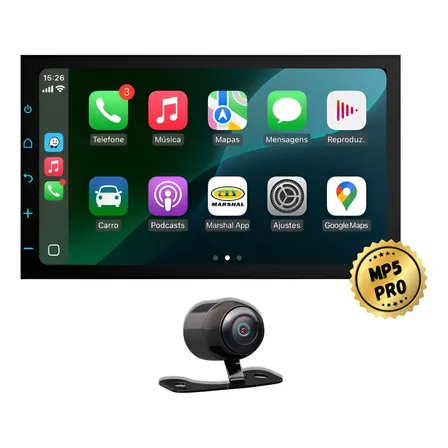 Central Multimidia Mp5 Pro+ 7' Carplay Android Auto + Câmera Preto