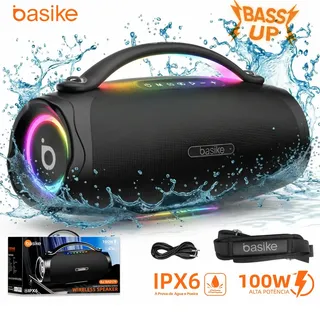 Caixa De Som Bluetooth Basike Ba Rad179 100w Portátil Com Tws, Led Rgb E Ipx6 Preto