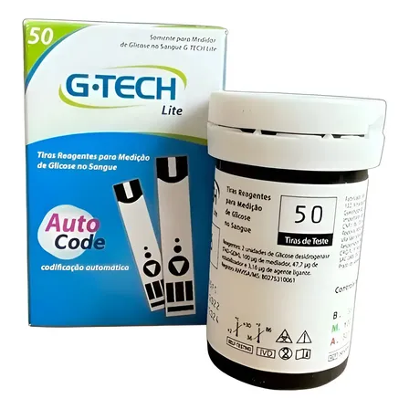 Tiras Reagentes G-tech Lite Teste De Glicemia Caixa 50 Un Azul