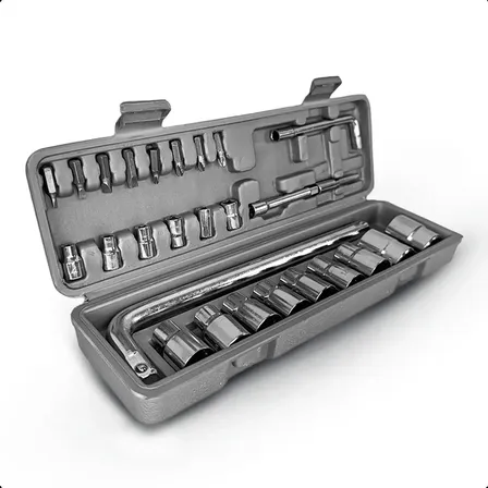 Jogo De Soquete Com Chave L Extensora Feron Fr0037 Prateado