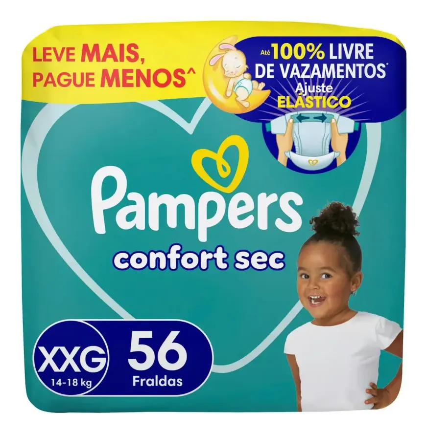 Fralda Pampers Confort Sec Xxg 56 Unidades Bebe Extra Extra Grande (xxg) Sem Gênero