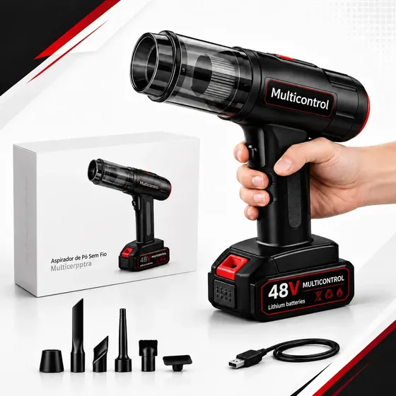 Aspirador De Pó Sem Fio Mulifuncional Aparelho Portátil Recarregável Usb Para Casa Automóveis Com Bateria De Lition 48v Preto - Multicontrol 127/220v