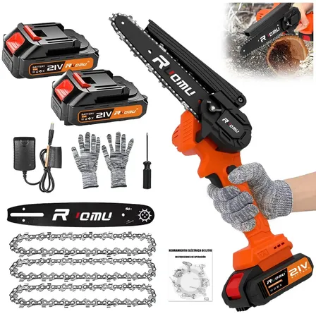 Mini Motosserra Eletrica Portatil 6 Polegadas 2 Baterias Laranja-claro 127/220v 60 Hz
