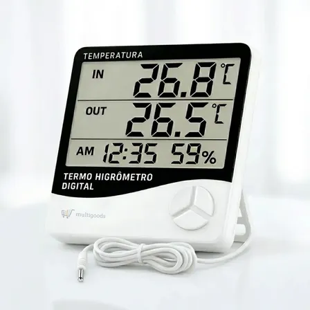 Termômetro Higrômetro Digital Com Sensor Externo Medidor De Umidade Temperatura Interna E Externa Lcd Grande Multigoods