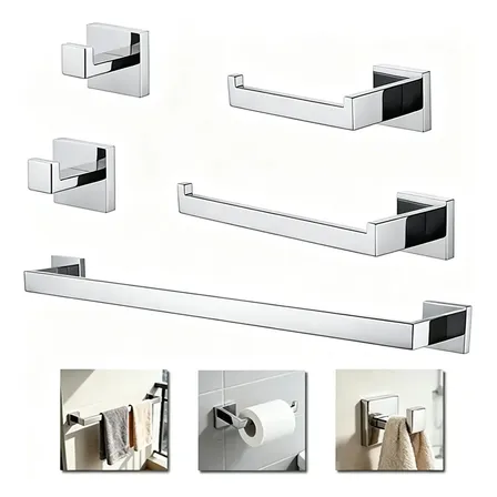 Kit Acessórios para Banheiro Hidralia em Aço Inox Prateado, 5 Peças