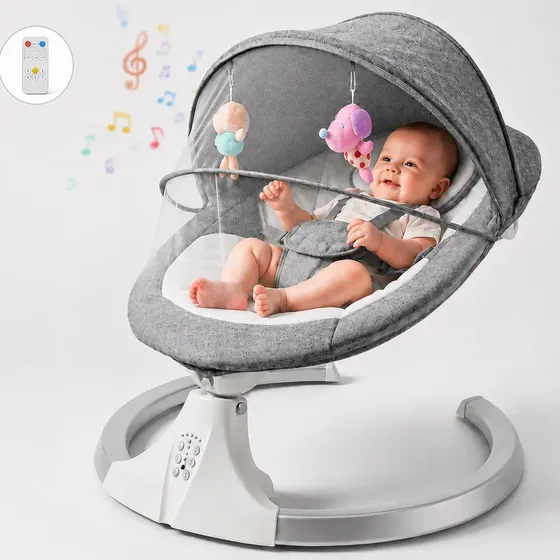 Cadeira de Balanço Elétrica para Bebê, com Bluetooth, Mosquiteiro e Vibração
