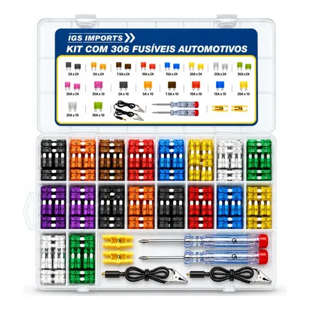 Kit 306 Fusíveis Lâmina Mini E Médio Automotivo 12v Para Carro Moto Caminhão Com Estojo Sortido Reposição Elétrica Veicular Igs Imports