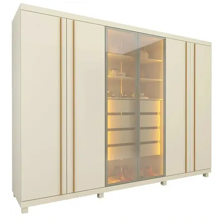 Guarda-roupas Casal 6 Portas Com Pés E Led Absolut Ah Off White