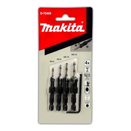 Jogo De Brocas Escareadoras Makita Para Madeira 4 Pçs D73455