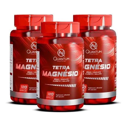 KIT 3 Tetra Magnésio 4 em 1 (Óxido, Quelato, Cloreto, Malato) 360cáps Quantum Sem Sabor