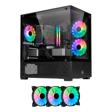Gabinete Gamer Tgt Legion, Mini-tower + 3 Ventoinhas Rgb Preto