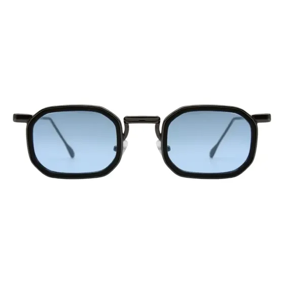 Óculos De Sol Old Money Octagonal Premium Luxo Moda Praia Desenho Preto/Azul claro