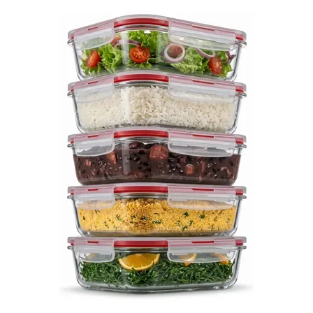 Pote Vidro Hermético Retangular Tampa 450ml Kit 5 Transparente