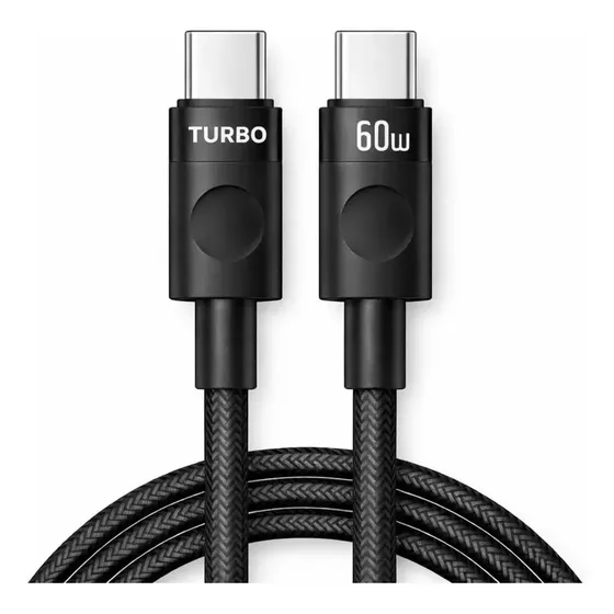 Cabo Carregador Usb-c Tipo C Turbo 60w Carga Rápida Nylon Trançado Premium 1M Resistente Compatível Samsung Xiaomi Motorola iPhone 15 16 17 18 Notebook Tablet Transferência Dados Eletric Teck