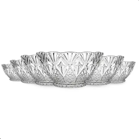 Jogo De Sobremesa Tigela Bowl 6 Em Vidro Desenhado Transparente