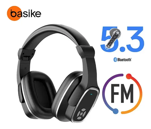 Fone de Ouvido Basike Headphone Bluetooth 5.3 Over-Ear, Sem Fio Com Rádio FM e Microfone