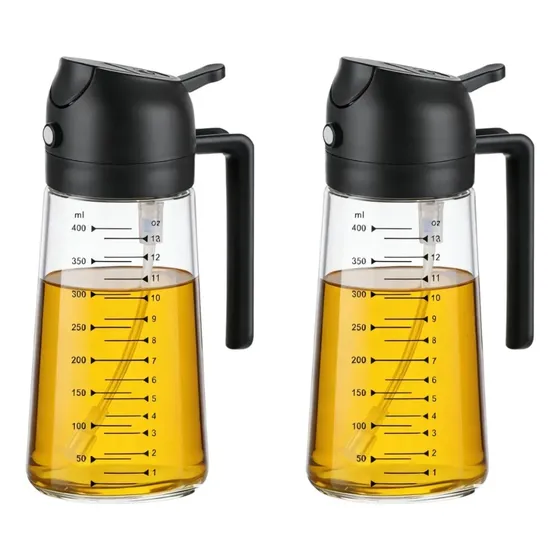 Spray Borrifador Dosador 2 Em 1 P/ Azeite Vinagre Óleo 500ml Kit 2 Preto Com Escala
