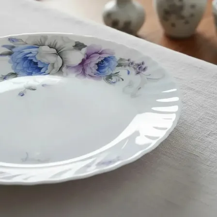 Jogo 6 Pratos Sobremesa Bolo Vidro Branco Floral Delicado Branco Veneza