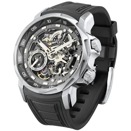 Relógio Feice Automático Masculino com Design Esqueleto Moderno e Pulseira de Silicone Preta