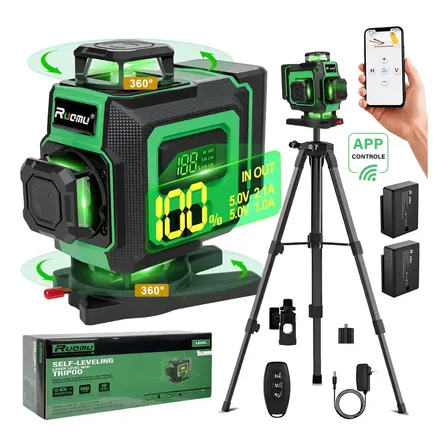 Nivel Laser Verde 16 Linhas 360° Autonivelante 4d 30m + 2 Baterias + 1m Tripé