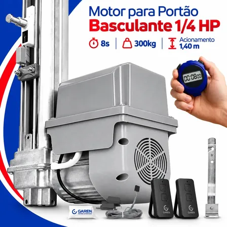 Motor Portão Basculante Garen Bv Duo 1/4 Hp 8s 300kg 2 Controles Tx Cinza Claro 220v 50 Hz/60 Hz