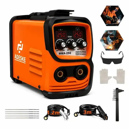Máquina de Solda Inversora MMA Adeske 250A Bivolt, Com Kit Profissional