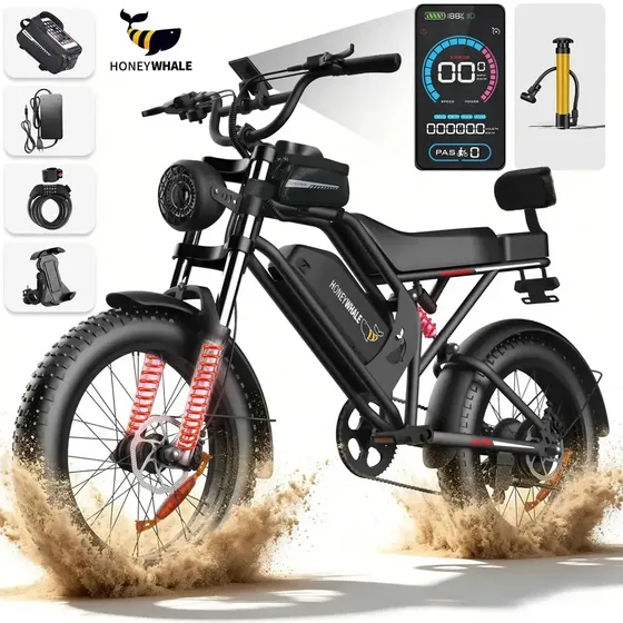 Bicicleta Elétrica HONEYWHALE K6S Dobrável com Motor de 1000W e Aro 20