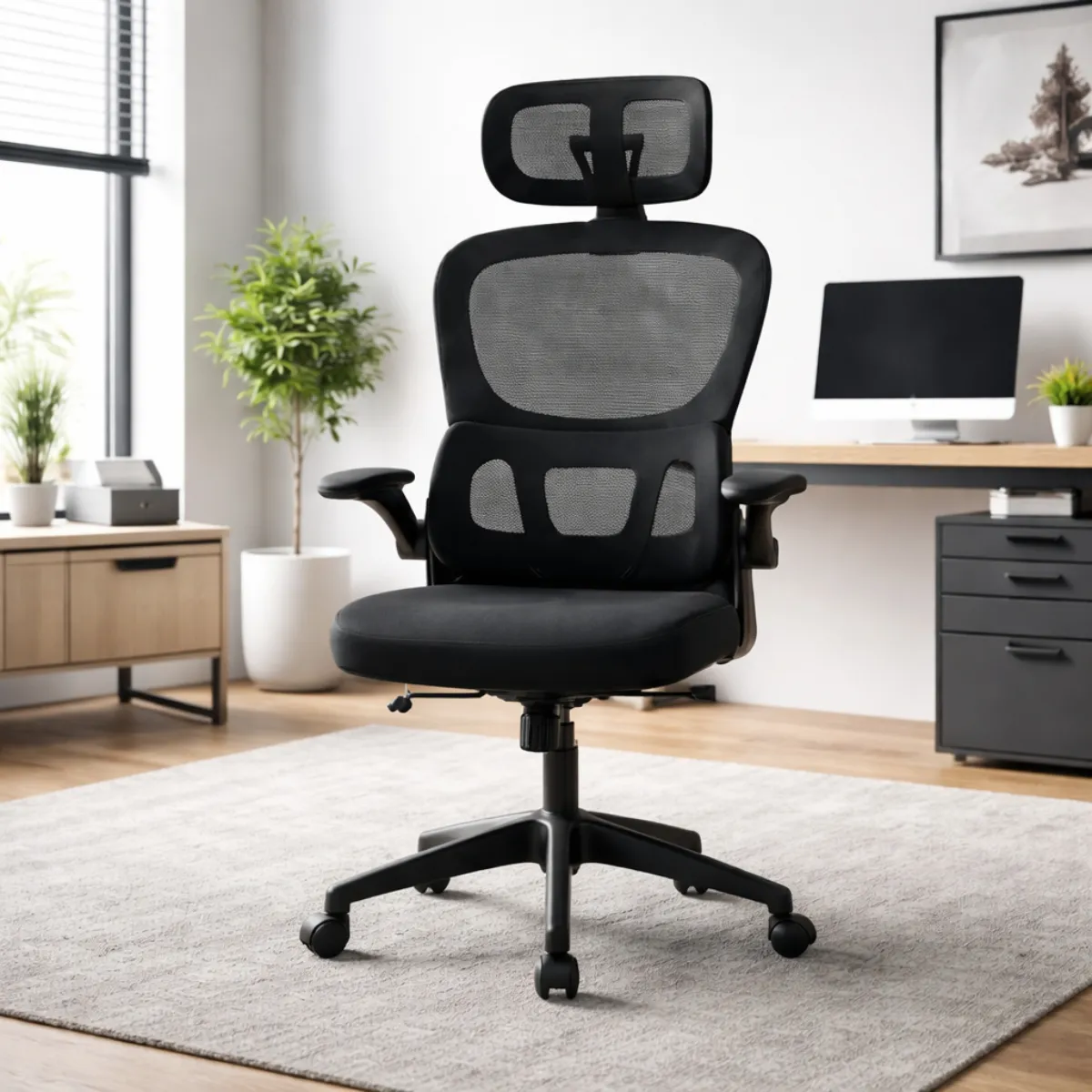 Cadeira Escritório Ergonômica Genebra Suporte Lombar Mesh P Preto Espuma