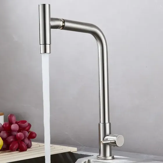 Torneira Cozinha 360° Giratória Monocomando Fria Aço Escovado Ângulo Ajustável