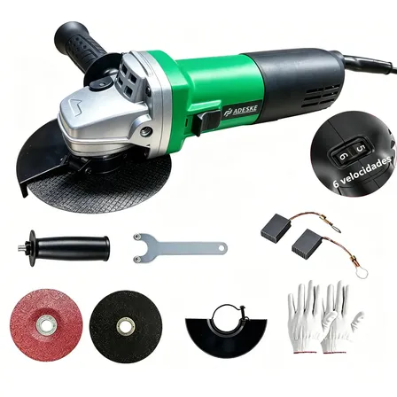 Esmerilhadeira Angular Adeske 850w Com Controle De Velocidade Para Corte E Desbaste De 115 Mm Verde 127v 60hz
