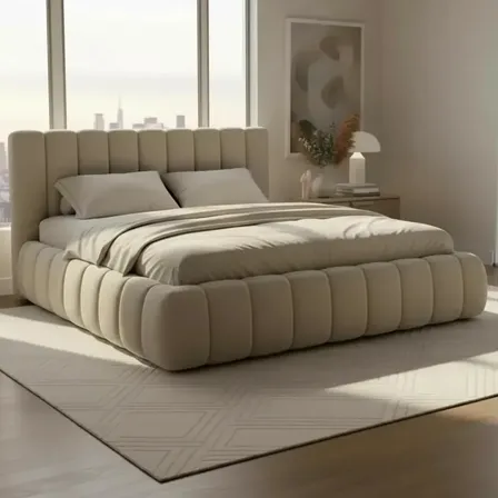 Cama King Casal Estofada Premium Moderna Eleganteconfortável Bege