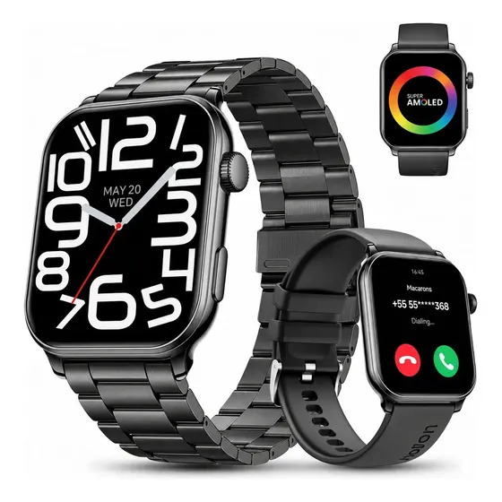 Smartwatch Aolon GTS3 AMOLED 1.85" Bluetooth Chamadas IP68 AOD Preto