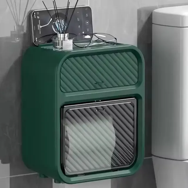 Suporte Papel Higiênico Porta Lenço Umidecido À Prova D'água Verde-escuro