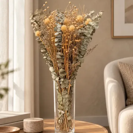 Buquê De Eucalipto E Craspédia Desidratado Para Decoração Boho, 45 Cm, Spagnhol Plantas Palha