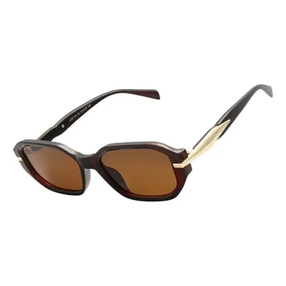Oculos De Sol Octagonal Geometrico Premium Uv400 Desenho Marrom