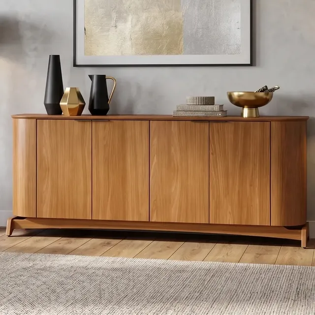 Buffet Aparador Curvo Em Mdf 4 Portas 160cm Com Pés Em