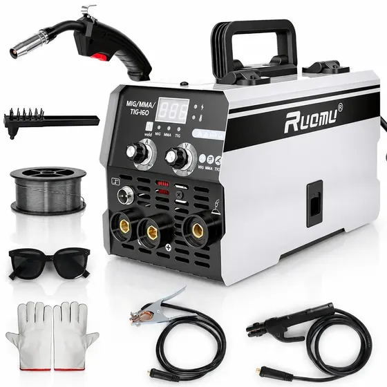 Máquina De Solda Inversora Mig Sem Gás 3 Em 1 Mma Tig Lift 160a Com Tocha Mig E Acessórios
