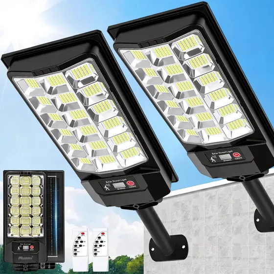 Kit 2 Luminaria Poste Solar Potente 1100W Com Sensor Refletor Solar Ip67 Parede