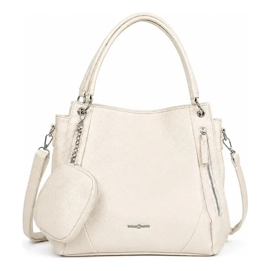 Bolsa Tiracolo Feminina Grande Bege Em Couro Pu, Estilo Elegante, Com Alça Ajustável, Fechamento Em Zíper E Múltiplos Co Lisa Níquel