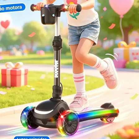Patinete Elétrico Infantil B2Pro | Motor 100W, Velocidade Máxima 11KM/H, Display LED, Pneus Iluminados RGB, Bluetooth para Música, Porta-Copo, Dobrável, 2 Velocidades, 3 Alturas Ajustáveis