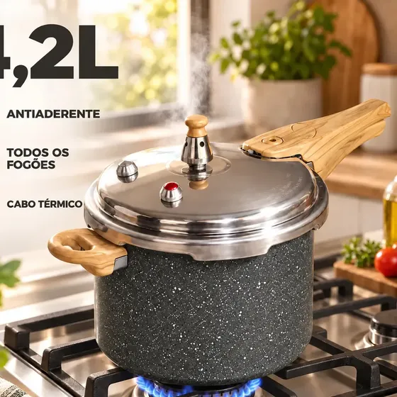 Panela de Pressão VIVATUTTO Grafite de 4.2L com Revestimento Cerâmico Antiaderente para Indução