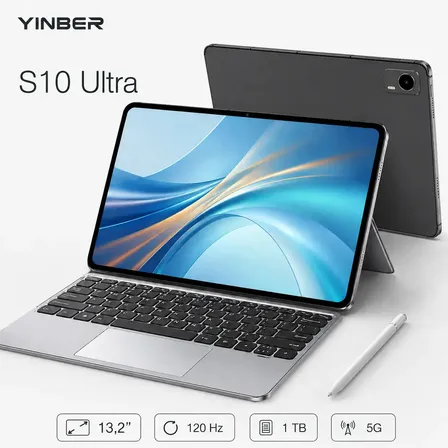 Yinber S10 Ultra Tablet Android 16 Tela 13,2” 120Hz 16GB RAM 1024GB 5G Wifi Modo Desktop Teclado Touchpad Caneta 11600mAh